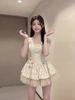 Sweet sister girl milk apricot polka dot suspender dress women summer small dating double mesh tutu