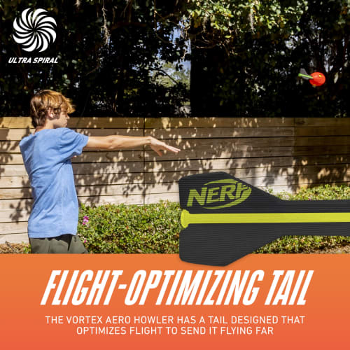 NERF Vortex Aero Howler Foam Ball Classic Long-Distance Football -- Flight-Optimizing Tail -- Hand Grip Indoor and Outdoor Fun