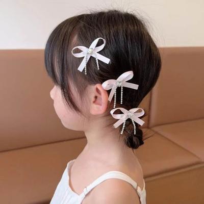2 Stück Haarnadel Weiches Band Schleife Dekoration Glatte Kanten Kein Haarausreißen Strass Schleifenkette Quasten Haarspange Kinder Haaraccessoires