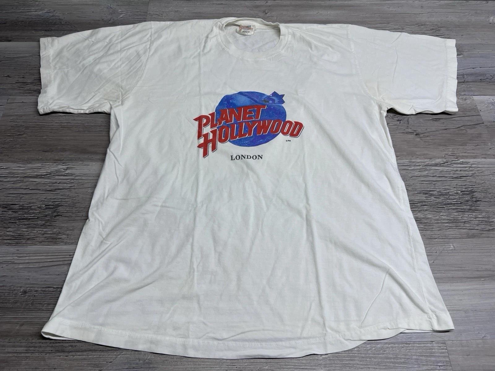 Vintage Planet Hollywood London England T-Shirt Size XL Faded White Graphic Tee L