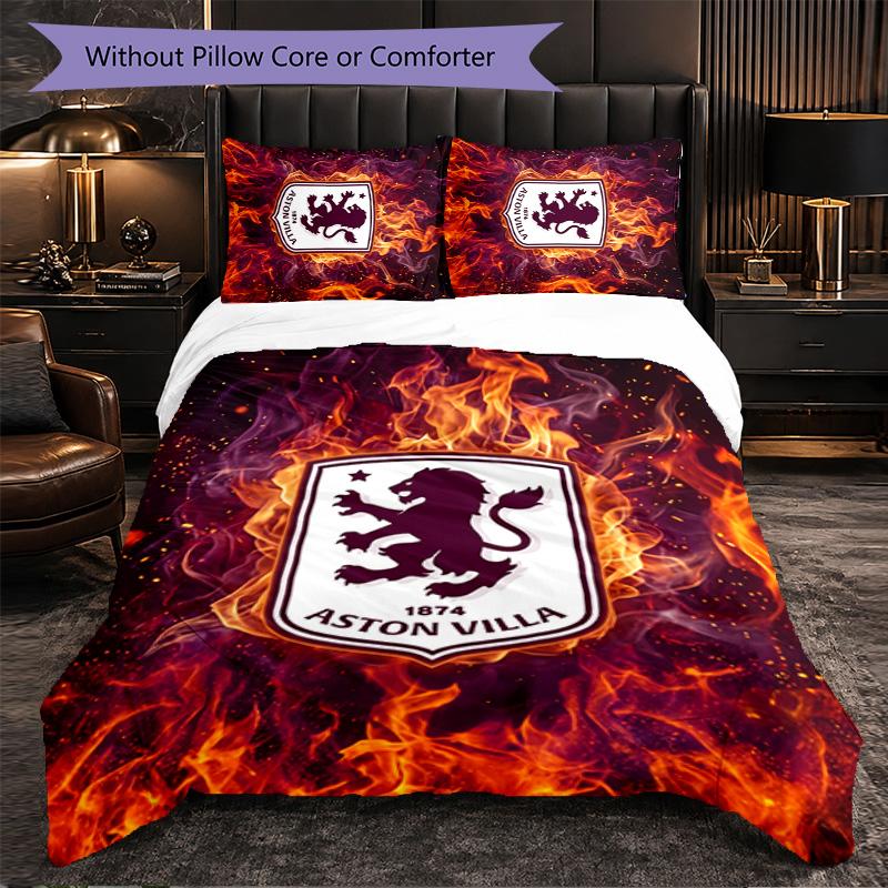 Set Biancheria da Letto Aston Villa Football 3 Pezzi Morbido Set Copripiumino con Federe Set Decorazione Camera da Letto per la Casa