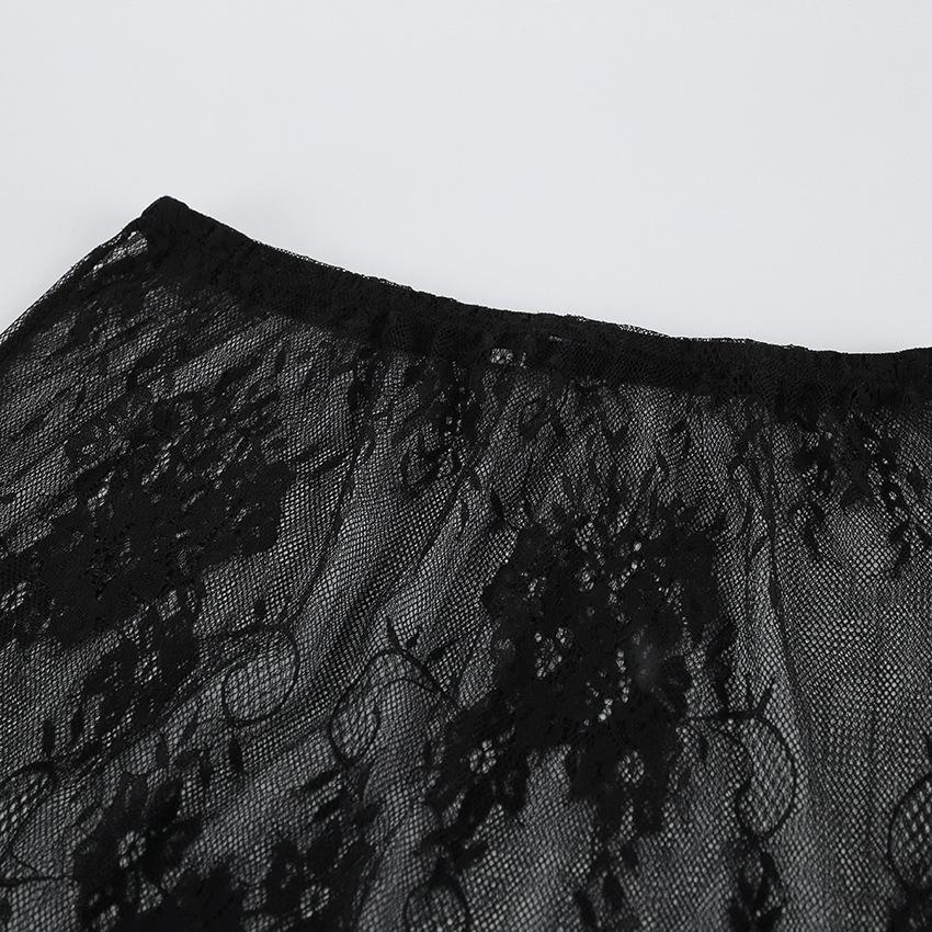 1116 Summer Retro Black Sexy Niche Tube Top Irregular Suspender Lace See-through Skirt Casual Suit