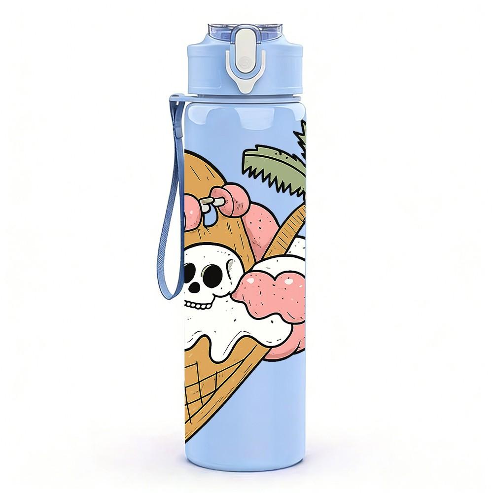 1PC Coconut Ice Cream Print 750ml Color Plastic Sports Water Bottle Leakproof Flip Straw Lid Suitable for Sports Office Home Use
