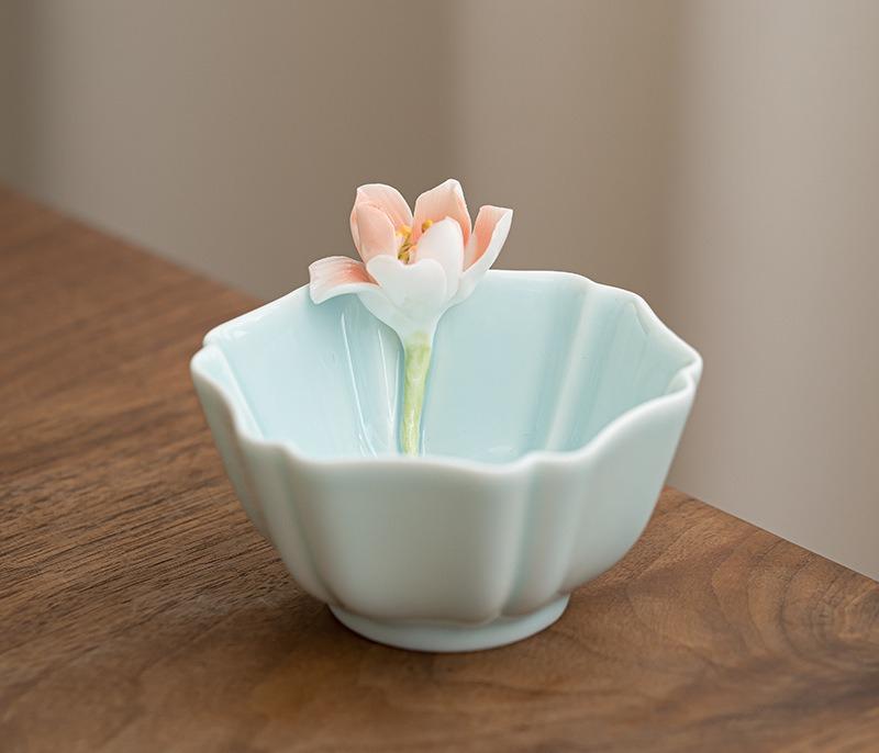Pinch flower petal cup girls pink tea cup Chinese single tea cup personal exclusive master cup tea cup