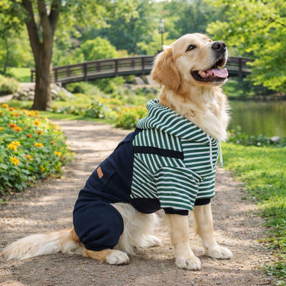 Dog Outfit Four Legged Pet Dog Jumpsuit Warm Striped Dog Pullover Hoodie Comfortable Thickened Pullover Coat Outdoor Activities