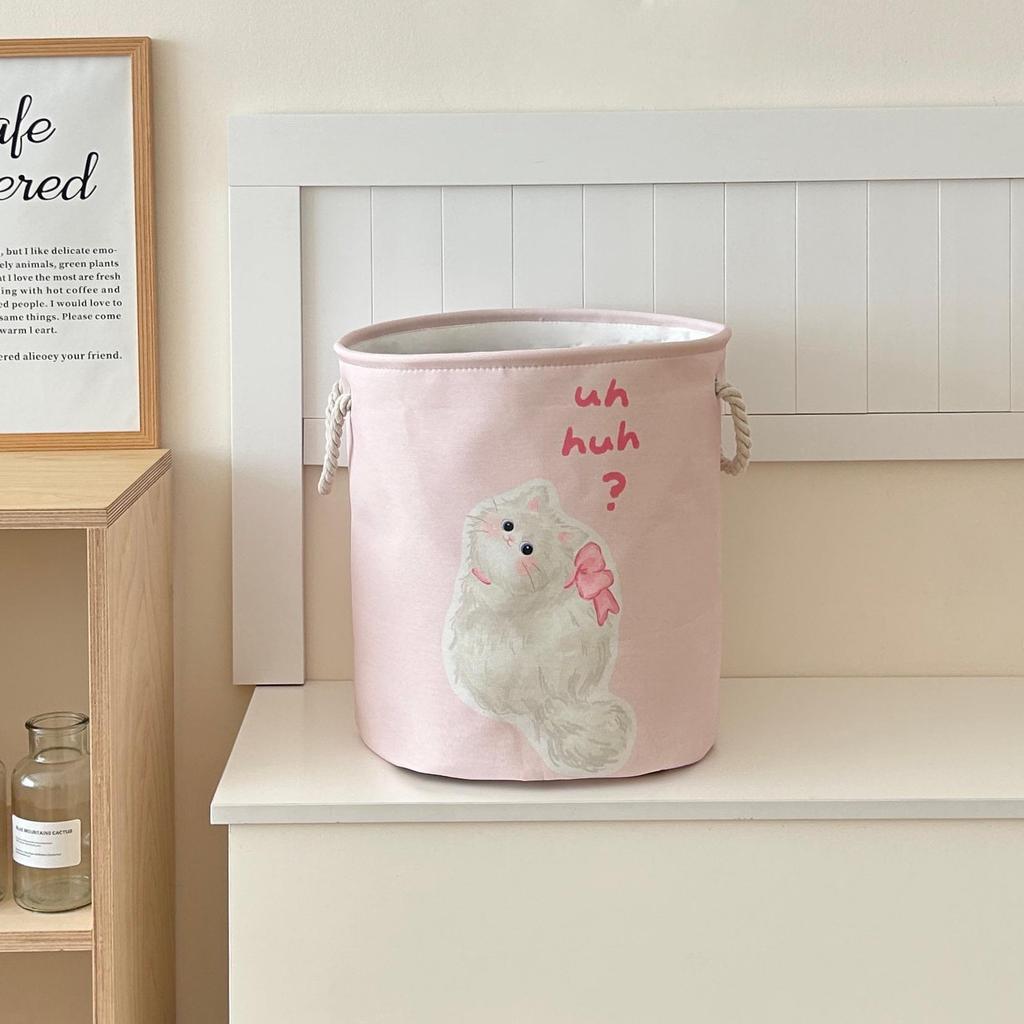Girly Cartoon Bear Laundry Basket - Large Capacity, Foldable Storage Bin for Clothes & Plush Toys