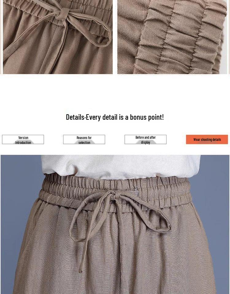 Ice Silk Cotton Linen High-Waist Wide-Leg Cropped Pants - Casual Loose Summer Style for Women