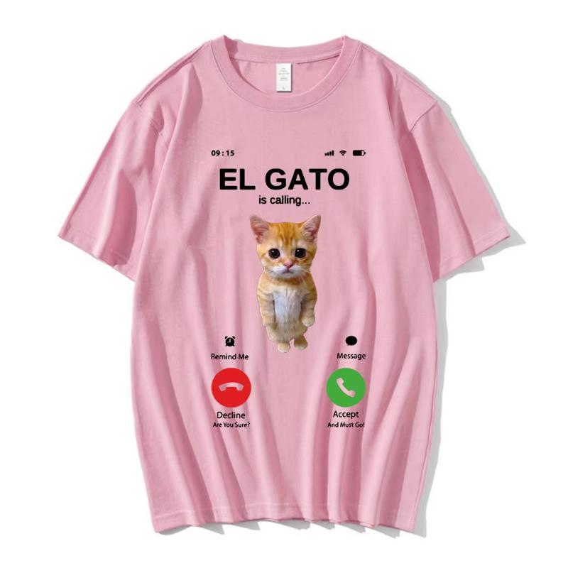 

El Gato Is Calling Meme Sad Crying Cat Munchkin Kitty Meme T Shirt Fashion Short Sleeves Oversized T-shirt Streetwear Unisex S