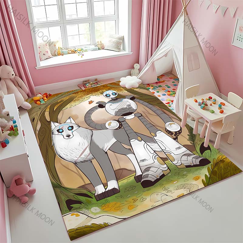 Cartoon The W-Wild R0b0t Printed Carpet Baby Creeping Rug for Kid Play Mat Children Room Decor Area Floor Mat for Bedroom Gifts