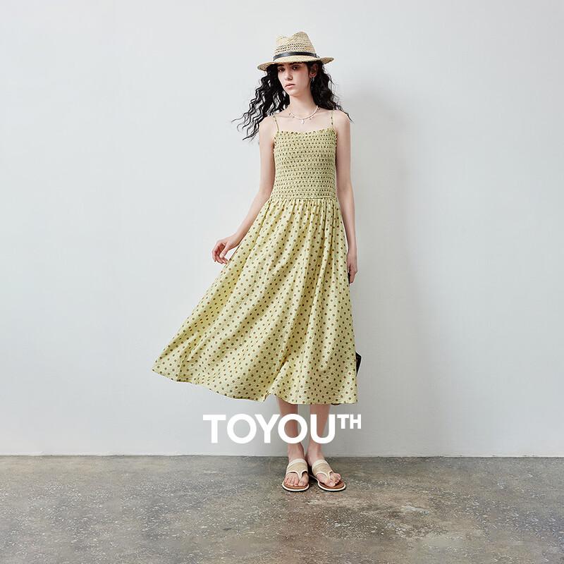 Chuyu Women s Retro Polka Dot Lyocell Shirred Camisole Dress XL