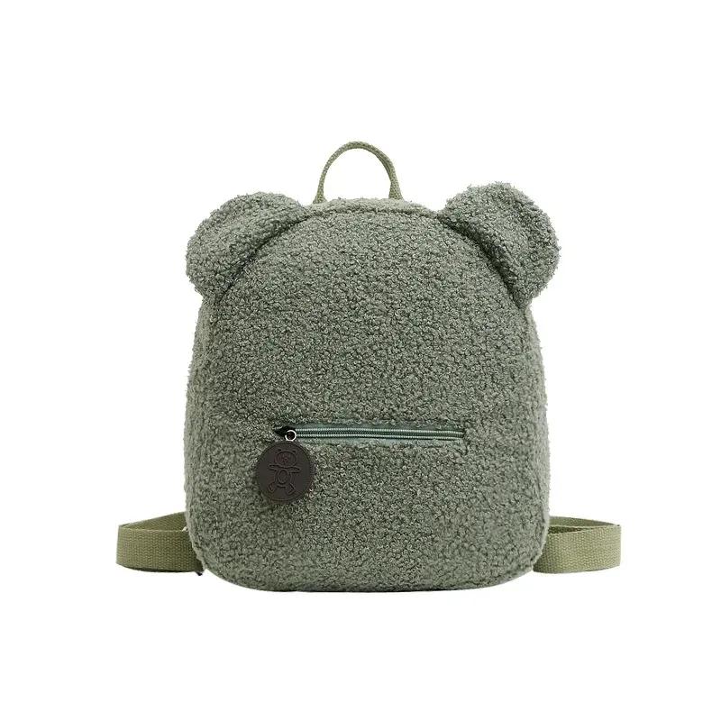 Cute Bear Ear Fleece Small Backpack Kids Girls Casual Warm Lambswool Daypack Bag Schoolbag Rucksack For Travel Shopping