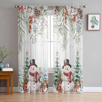 Kerstbes Dennenboom Sneeuwman Boom Eekhoorn Transparante Gordijnen Modern Gaasgordijn voor Woonkamer Slaapkamer Voile Garen Gordijnen