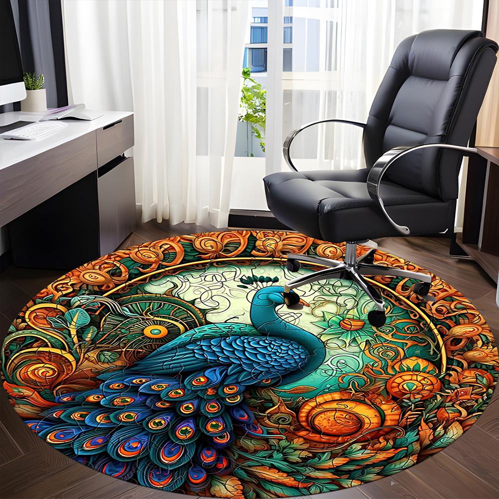 1pc Peacock Garden Office Round Area Rug, Under Office Chairs Bedroom Living Room Home Decor, Room Deco, Available in Various Sizes