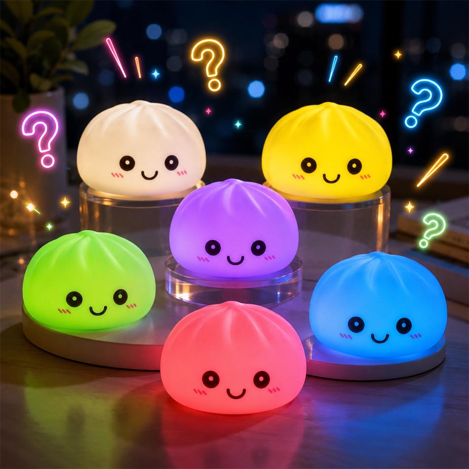 2027 Simulation Dumpling Squishy Night Light Soft Lightup Bubble Spitting Bun Birthday Gift Colorful Dumping Toy Squishy Gifts