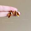 Medela Brown Deciduous Stud Earrings Women's Niche High-end Earrings Temperament Versatile Earrings Autumn and Winter