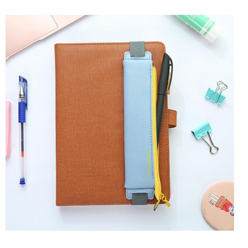 PU Leather Mini Pen Bag Elastic Book Pencil Case Portable Pen Pouch Notebook Journal Pencil Holder Office Student Stationery