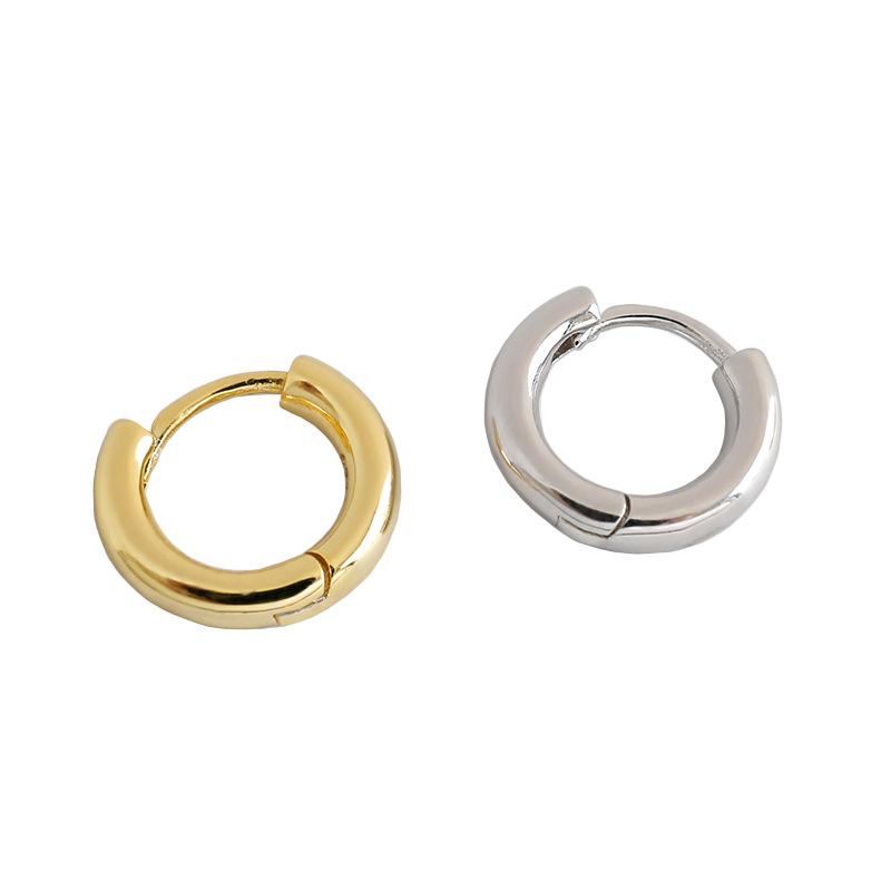 Fashion 925 Silver Plain Simple Round Hoop Earrings Jewelry 18K Gold Plated Sterling Silver Hoop Earrings for Women
