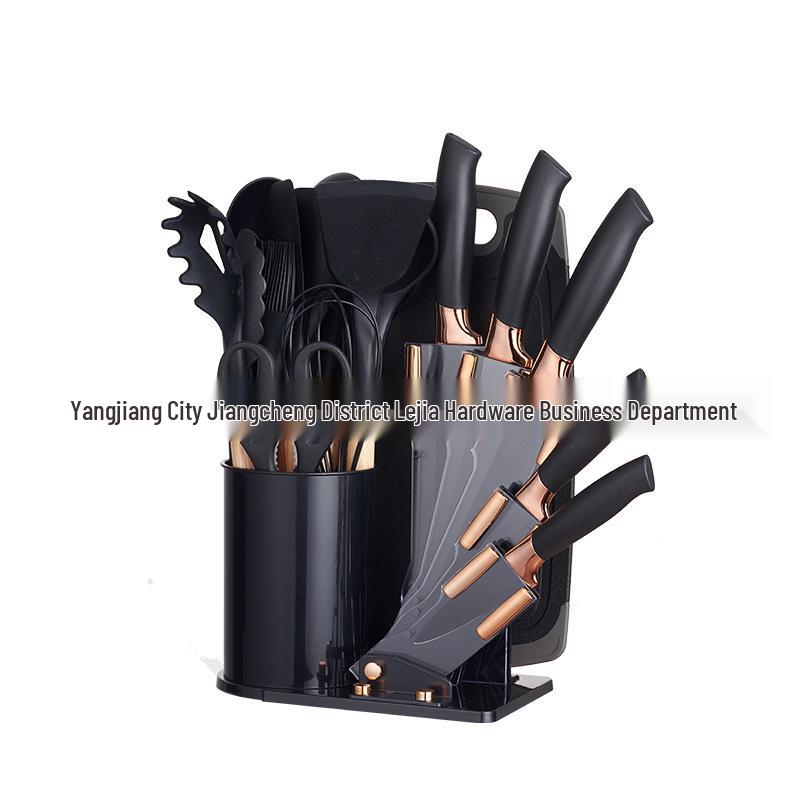 19-Piece Non-Stick Silicone Kitchen Utensil Set with Knives and Storage Bucket