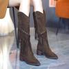 Fashion Autumn Winter Long Boots for Women Pointed Toe Middle Heel Knee High Shaft Shoes Woman Gyaru Demi-season Gothic New Rock Boot
