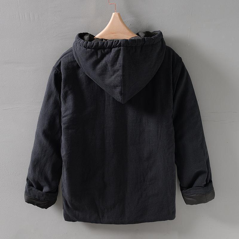 Men's Winter Fleece-Lined Ramie Cotton Coat with Chinese Frog Buttons