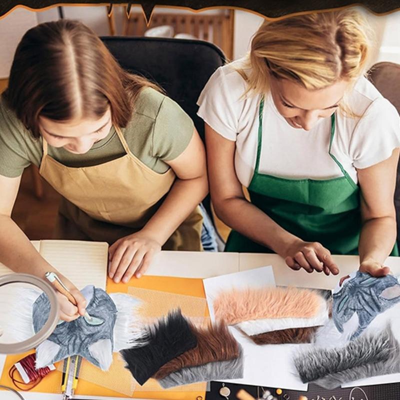 29/42Pcs Unpainted Cats Face Mask Paper Mask with Furry Trim Felted Cloth Eye Mesh Unpainted Masquerades Mask for Craft