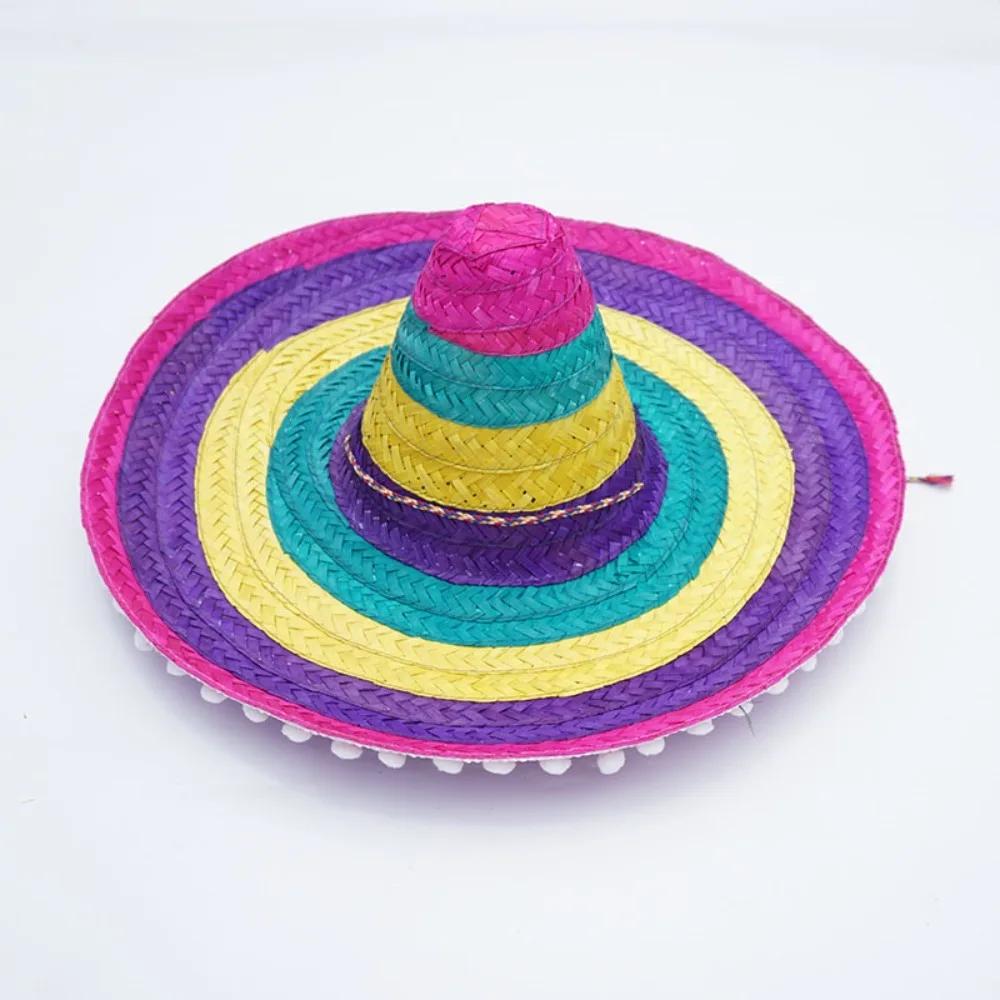 Summer Colorful Wide Brim Mexican Party Hat Halloween Party Straw Hats Decor Sombrero Beach Hat Men