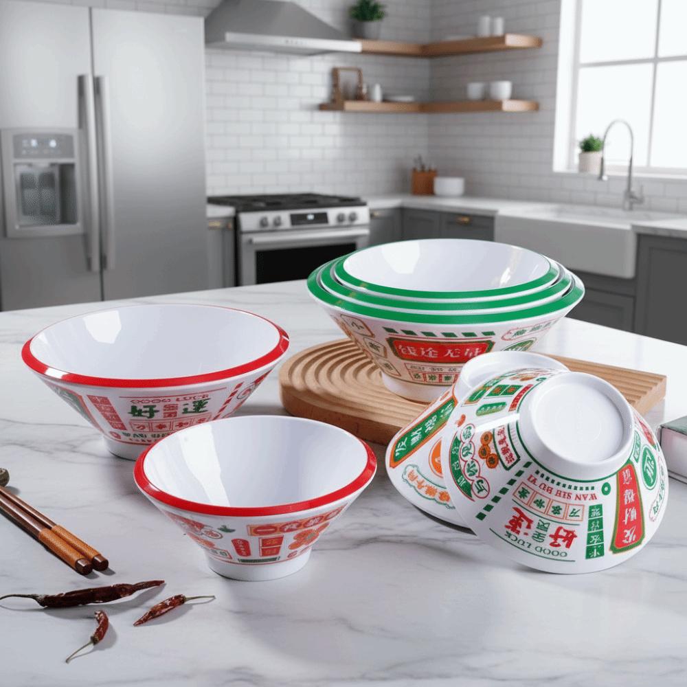 Round Ramen Bowl Imitation Porcelain Salad Bowl Durable Two-color Bowl Kitchen