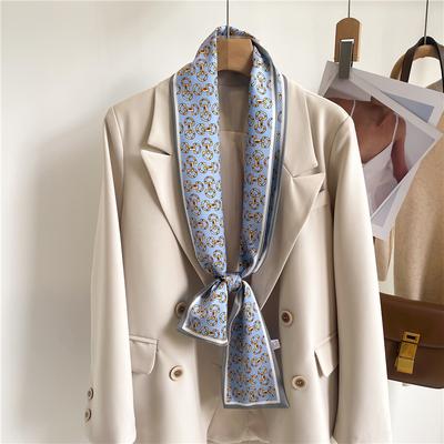Headband Silk Scarf Thin Scarf Streamer Strap Bag Decoration Women'S Double-Sided Printing Narrow Thin Suit Scarf Belt Small Strip