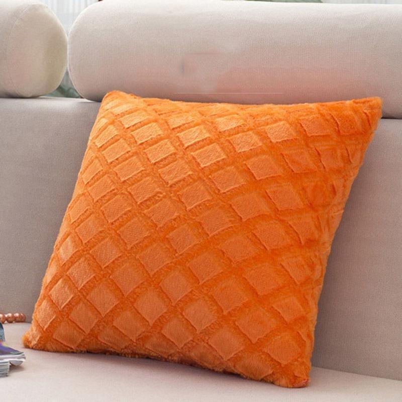Solid Bright Color Grids Checks Decorative Pillow Sofa Soft Velvet Cushion Cover