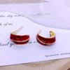 Elegant Red Enamel Geometric Stud Earrings - Minimalist Hong Kong Style for Women