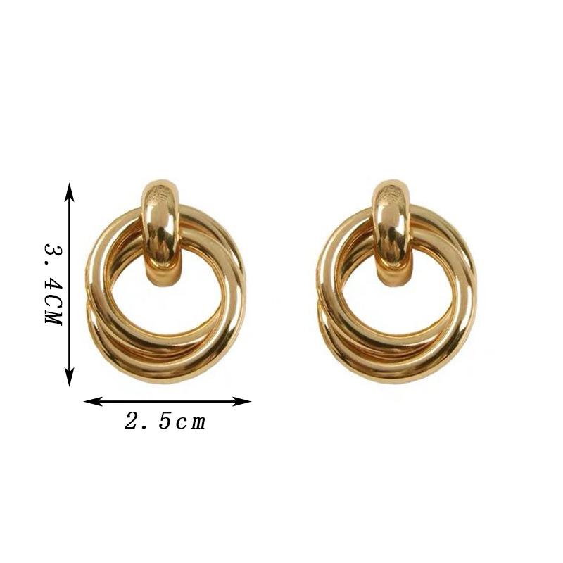Double Layer Round Circle Dangle Earrings for Women Vintage Simple European Golden Metal Drop Earrings Geometry Zircon Gift