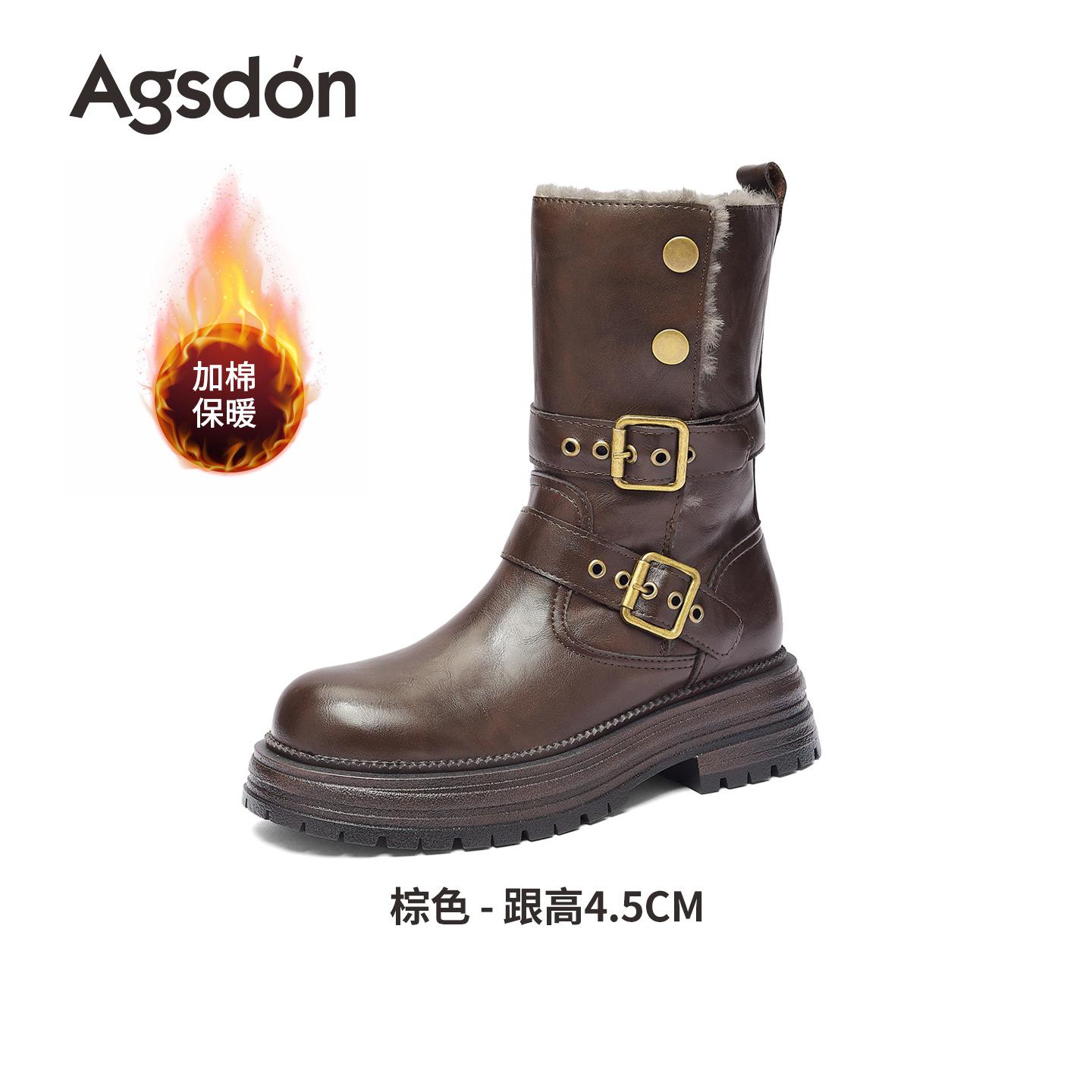 Augustine Fleece Martin Boots Winter New Platform Cotton Boots Brown Thickened Short Boots Medium Boots 35