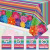 4PCS Mexican Holiday Theme Table Cloth Mexican Fiesta Tablecloths Cinco De Mayo Table Cover Mexico Colorful Striped Paper Flower Table Cloth for
