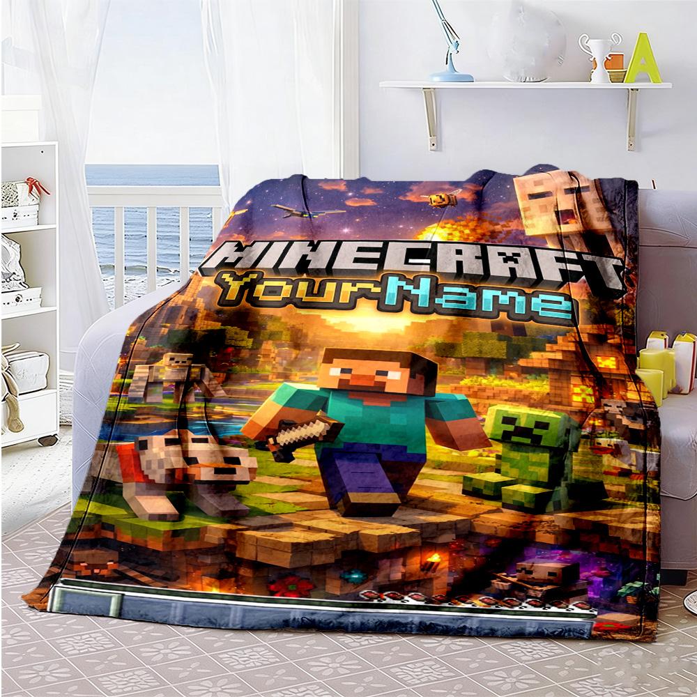 Minecraft 41 Customize Text Blanket Throw Personalized Blanket Soft & Cozy Throw For Sofa Seaside Bed Office Ideal for All Seasons