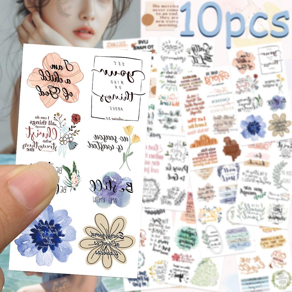 10sheets Bible Verse Inspiration Tattoo Stickers For Hand Body Temporary Fake Waterproof Tattoo Stickers Festival Party Gifts