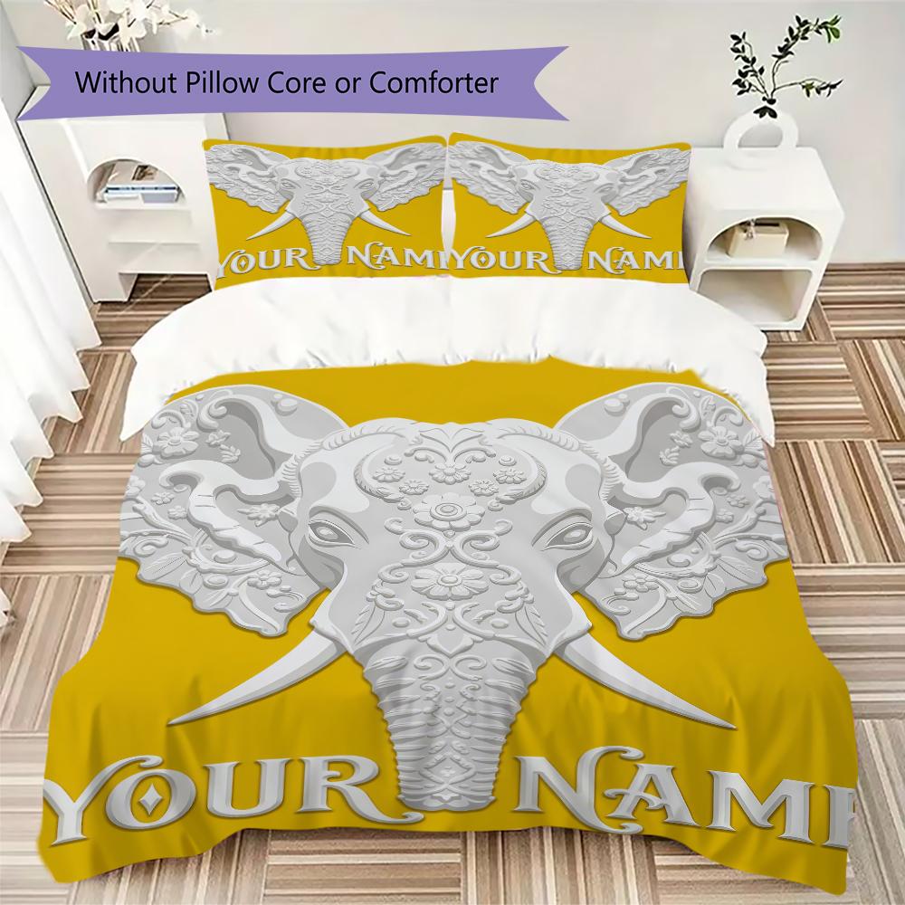 Custom Name Jungle Elephants Waterfall Bedding,Quilt Set Quilt Cover Pillowcase Home Birthday Gift(1 * Duvet Cover + 2 * Pillowcase, Without Core)_lx