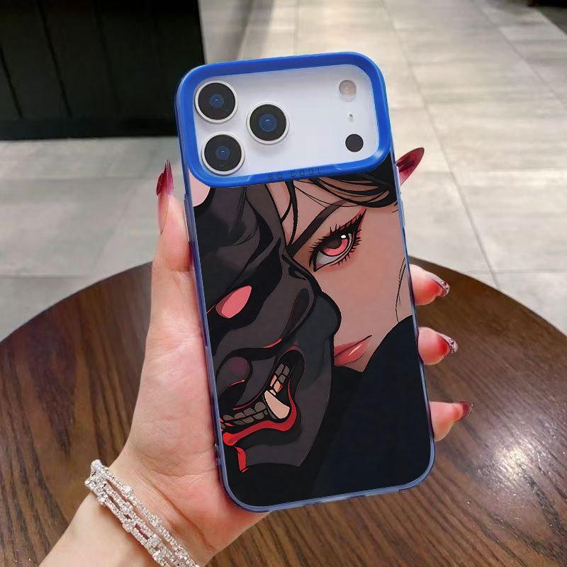 Silver Cartoon Masked Girl Phone Case for iPhone 17, 16 Pro Max, 15 Pro, 14, 13