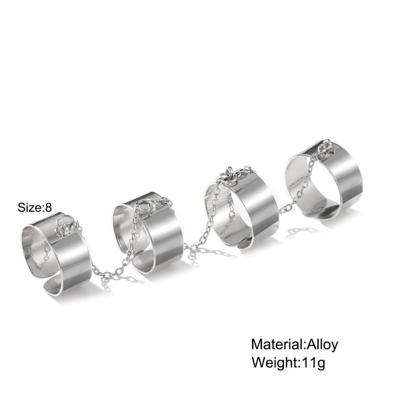 European and American Trendy Chain Ring Set, Japanese and Korean Personalized Open Ring, Same Style Index Finger Ring for Men and Women