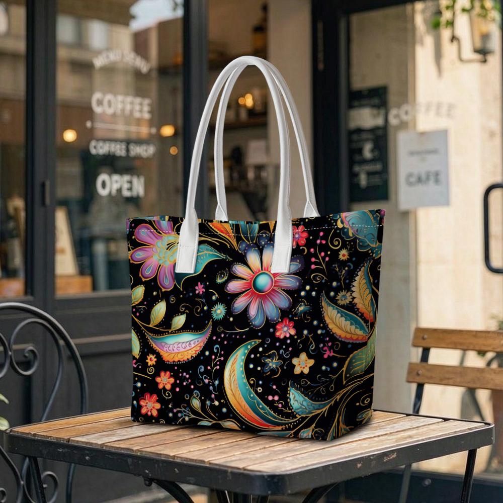 Bohemian Floral Print Tote Bag Daily Use Fashion Casual Shoulder Handbag for Outdoor Shopping