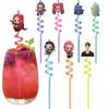 Bestselling K-Pop Anime Character Creative Colorful Spiral Straws, Reusable Cartoon Straws for Birthday Party Decor