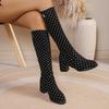 Autumn And Winter Polka Dot High-Heeled Boots Tall Knight Boots Women'S Large-Size Elastic Suede Thick-Heeled Women'S Shoes