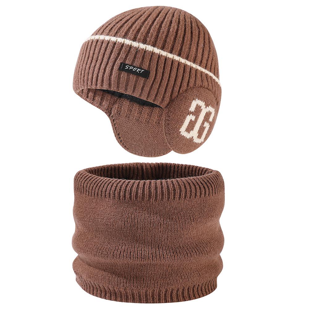 Fashion Ear Protection Knitted Wool Hat Outdoor Cycling Warm Hat Scarf Gloves Three-piece Men's Set