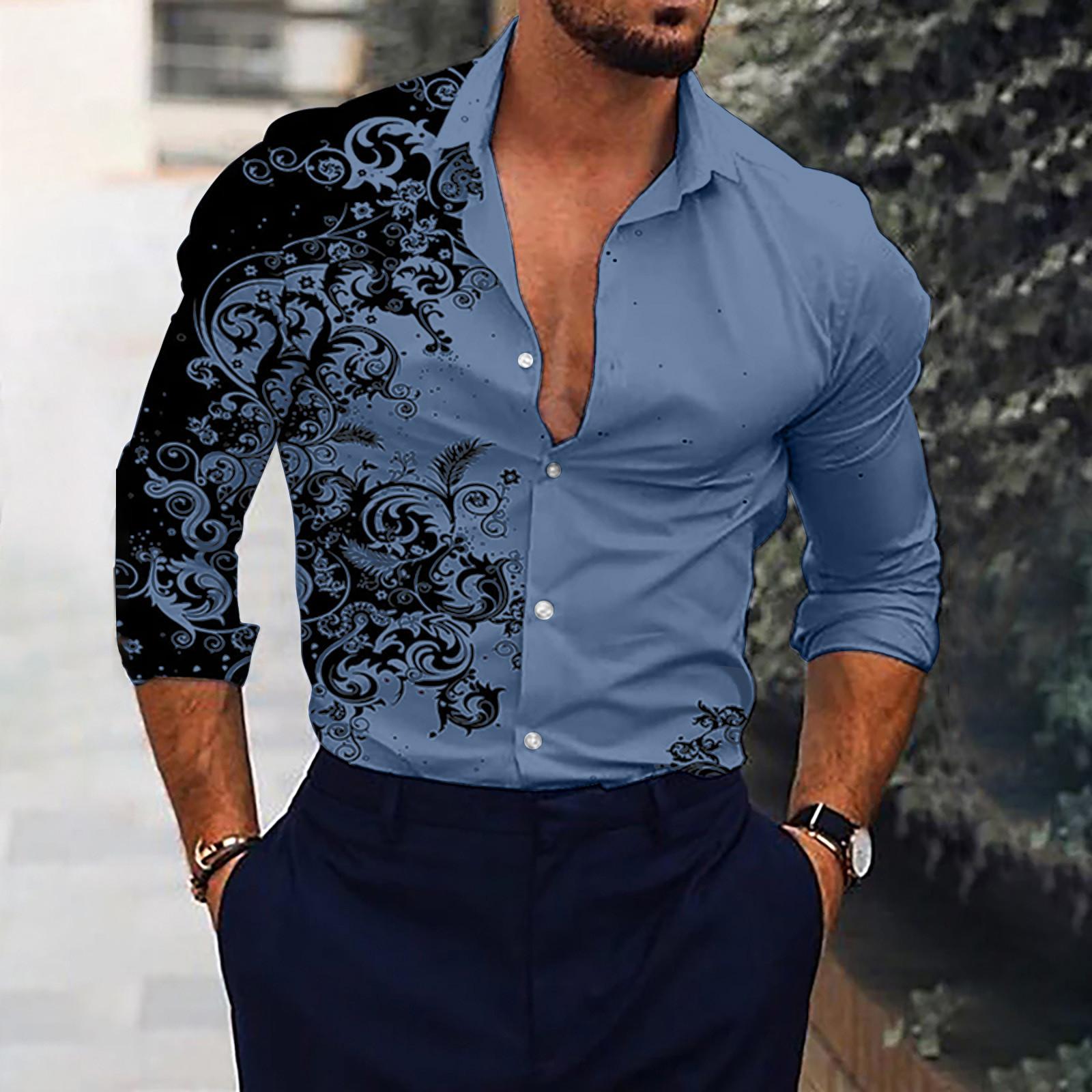 

Дизайнерські весна-літо чоловічі повсякденні бавовняні однотонні сорочки з довгим рукавом Вільні сорочки XXXL синій