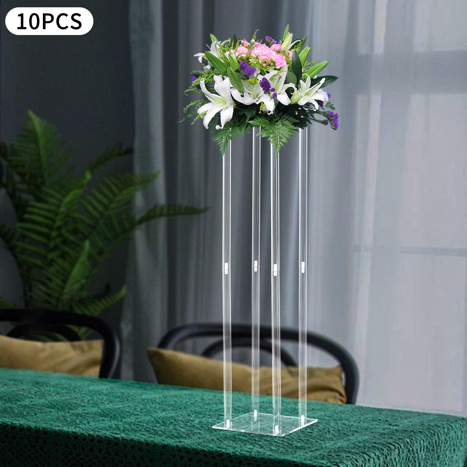 10pcs Acrylic Vase Set,23.6In Tall Clear Column Flower Vases for Wedding Centerpieces,Modern Geometric Table Decor Flower Stands чистый