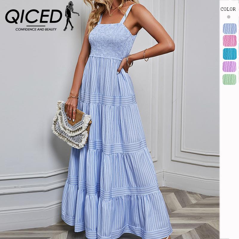 

QICED женские модные летние весенние однотонные повседневные платья без рукавов с квадратным воротником и высокой талией