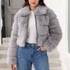 Women's Fashionable Warm Long Sleeve  Solid Color Furry Collar Coat