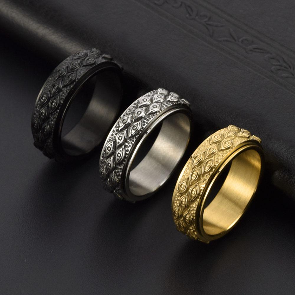 Vintage The Carved Eye of God Mens Stress Ring for Rotating Anxiety Stainless Steel Fidget Spinner Rings Anillos De Ansiedad