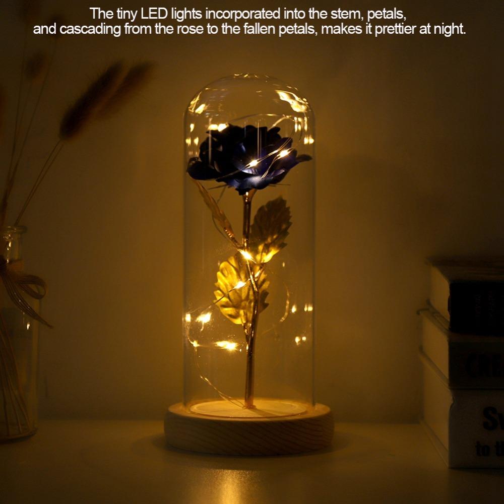 LED Light Preserved Rose Flower Glass Cover Artificial flowers Rose LED Light  Valentine's Day