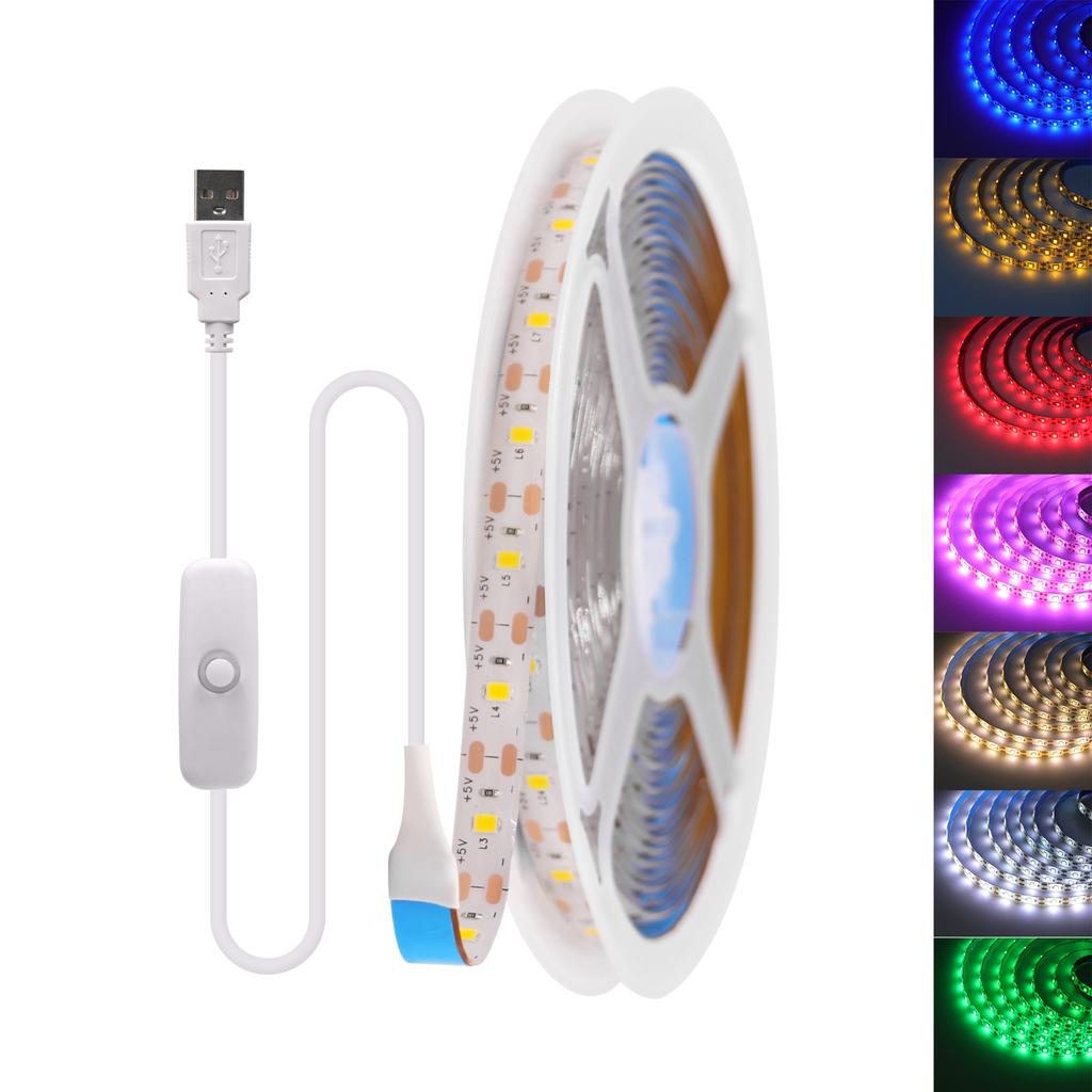 DC 5V USB LED Şerit Beyaz/Sıcak Beyaz/Kırmızı/Mavi/Yeşil/Pembe/Sarı 50CM 1M 2M 4M 5M Ev Dekorasyonu TV Arkası Aydınlatma Esnek Bant Şerit