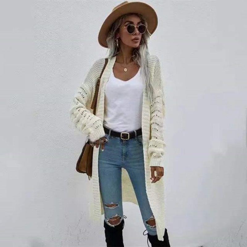 Fashion Fall and Winter New Arrival Solid Color Fashion Elegant Knitting Knitwear Sleeve Open Cardigan Sweater Outwear Female Sweater